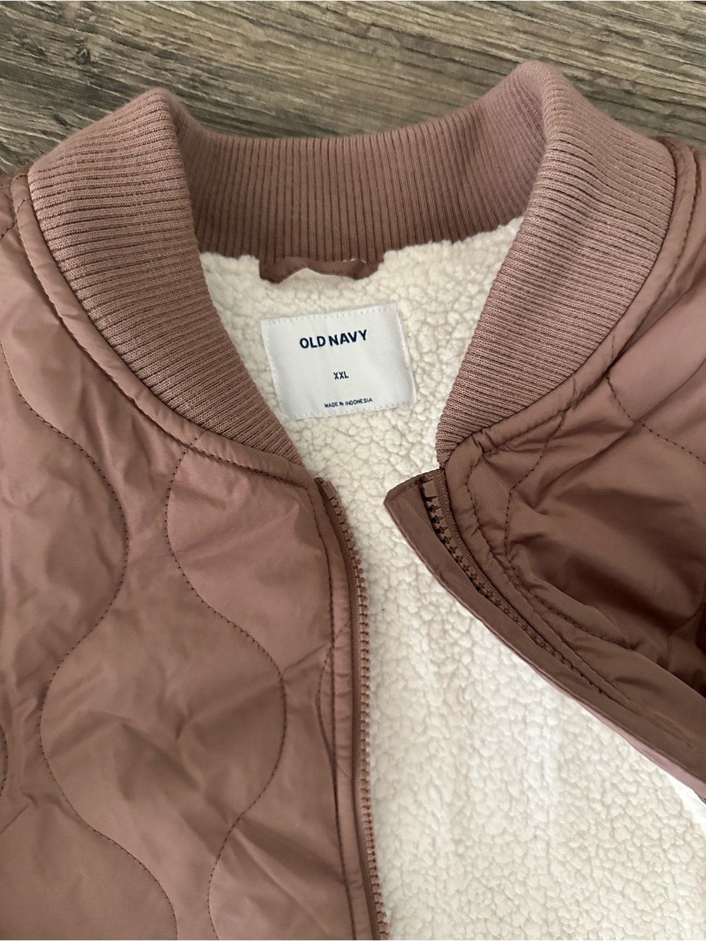 Old Navy Blush Quilted Bomber Puffer Jacket with Sherpa - Picture 3 of 3